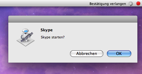 Automator-Bestätigung Skype starten